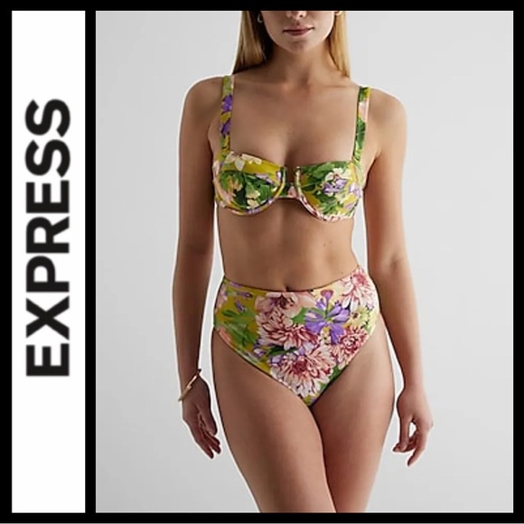 NWT Express Body Contour High Waist Balconette Floral Bikini - Picture 1 of 8